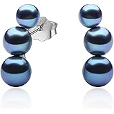 YAMI Pearl Earrings for Women, Freshwater/Saltwater Cultured Pearls in 925 Sterling Silver, Hypoallergenic Earrings for Women, Black/White