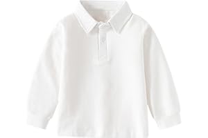 Boys' Long Sleeve Polo Shirt for School Uniforms, Breathable Classic Fit Solid Color Polo, Sizes 12M-5T