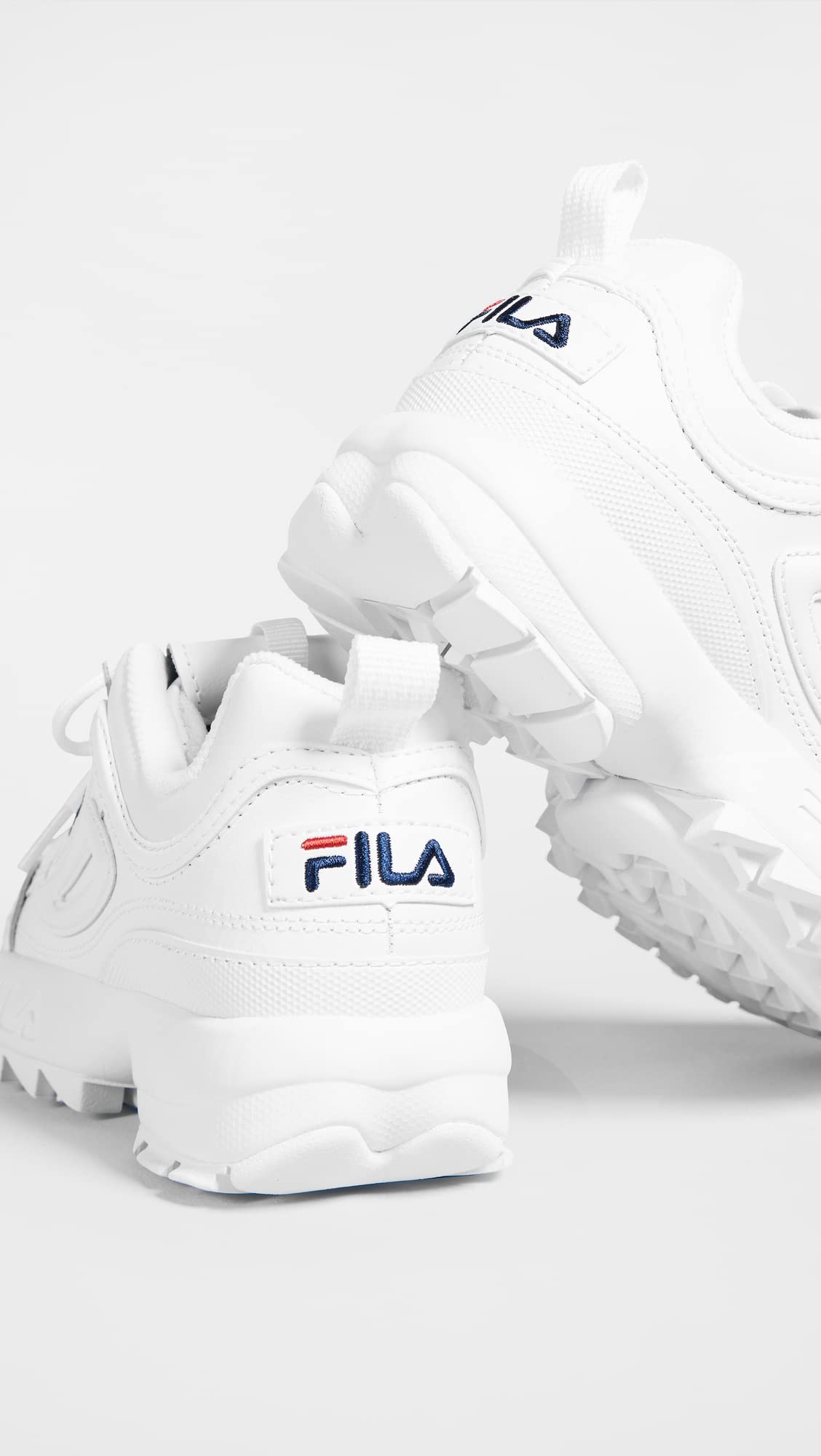 Fila Women's Disruptor II Premium Comfortable Sneakers, White/Navy/Red, 7.5