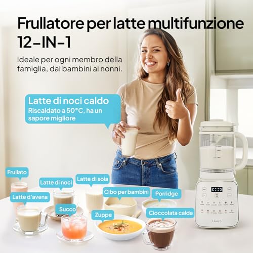 Vegetable Milk Maker 1.5 L 12-in-1, Automatic Soy Milk Maker, Detachable Design, Almond Milk/Oat and Juice, 24 Hour Timer, Keep Warm, Self-Cleaning, Safety Lock