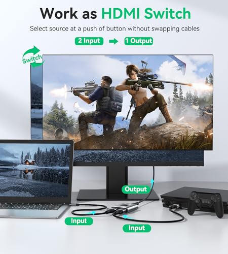 GANA HDMI Splitter, 4K HDMI Switch 2 in 1 Out or 1 in 2 Out, Aluminum Switcher for TV/PC/Laptop/DVD/PS4/PS3/Xbox 360/Xbox One/TV Stick/Gaming box/Blu-Ray-Player/Projector
