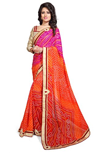 Mirchi Fashion Women Faux Georgette Bandhani Printed Saree with Unstitched Piece