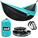 Lightweight Double Camping Hammock - Adjustable Tree Straps & Ultralight Carabiners Included - Two Person Best Portable Parachute Nylon Hammocks for Hiking, Backpacking, Travel & Backyard - Easy Setup