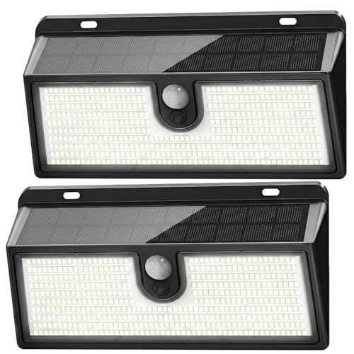 Solar Lights Outdoor, 452 LED 2000LM Ultra Bright Solar Motion Lights Outdoor, IP65 Waterproof Motion Sensor Outdoor Lights, 3 Modes Wireless Security Lights for Fence, Yard, Patio, Garage [2 Pack]