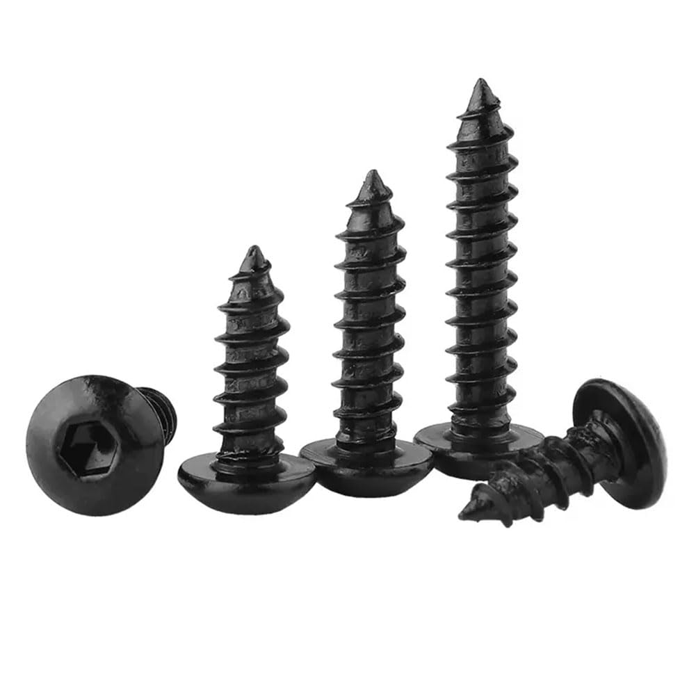 Yyyuluo M2/2.5 Hex Socket Head Wood Screws Black 8.8 Grade Carbon Steel Self Tapping Screws Pan Head Furniture Wood Screws