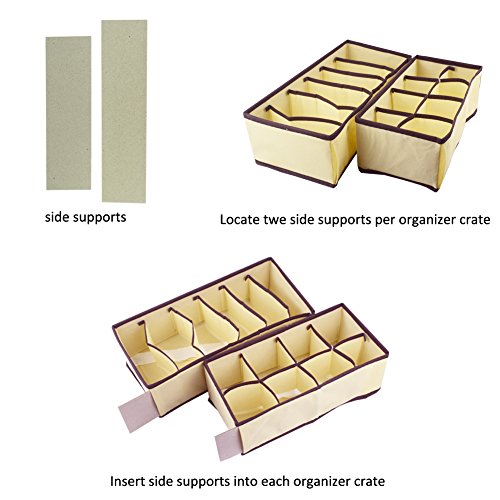 Metuu Foldable Clothing Drawer Organizer Underwear Organizer Drawer Divider Kit 4 Set for Underwear Bras, Socks, Neck ties and Scarves, Beige