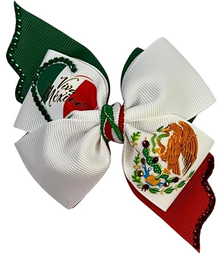 Handcrafted Mexico Flag Hair Bows, Grosgrain Ribbon & Metal Clip, 2 Pack Handmade.mexico Flag Hair Bow. Mexico Hair Bow . Mexico Bow  main image 4