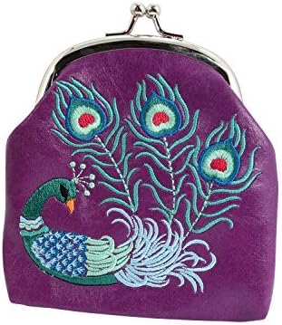 Lavishy Divine Peacock Embroidered Kisslock Coin Purse (Purple)