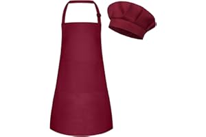 BOUBONI Kids Apron and Chef Hat Set Adjustable Chef Art Apron with 2 Pockets Toddler Chef Hat and Apron for Cooking Painting