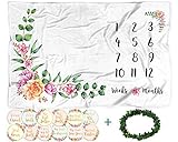 Baby Monthly Milestone Blanket with 12 Stickers | Large 60