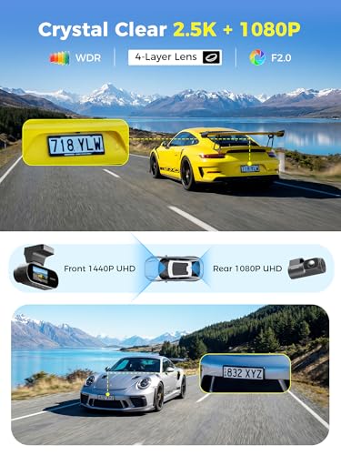 DDPAI Dash Cam for Cars, 2.5K+1080P Front and Rear, 1.9" Screen Dashcam Car Camera with WiFi, AI ISP Night Vision, Loop Recording, 24H Parking Monitor, G-Sensor, Max Support 256G, N2 Dual