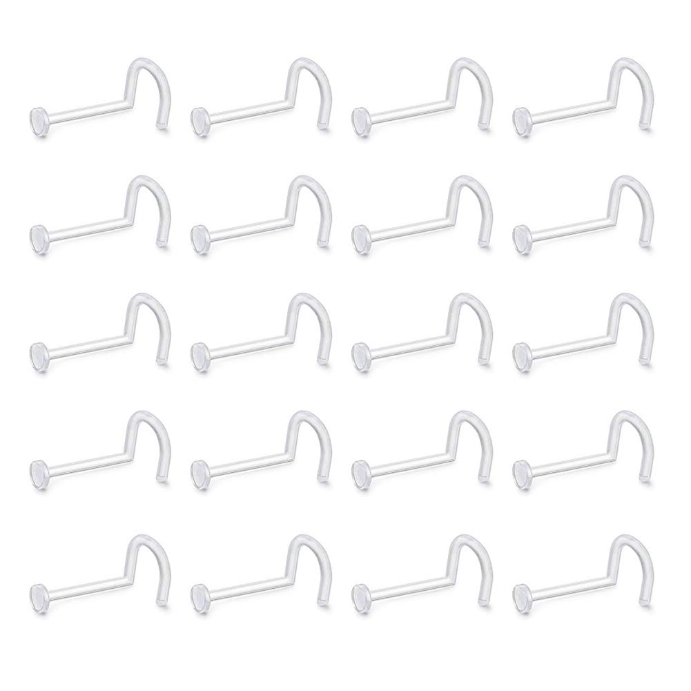 Funseedrr 20pcs Clear Bioflex Nose Screw Stud Nose Ring Retainer Top Flat Ball 20G Body Jewelry Piercing