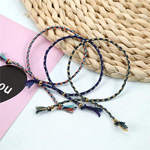 QCQHDU Braid String Friendship Anklets Bracelets Set for Women Girls Handmade Wish Adjustable Lucky Waterproof Jewelry