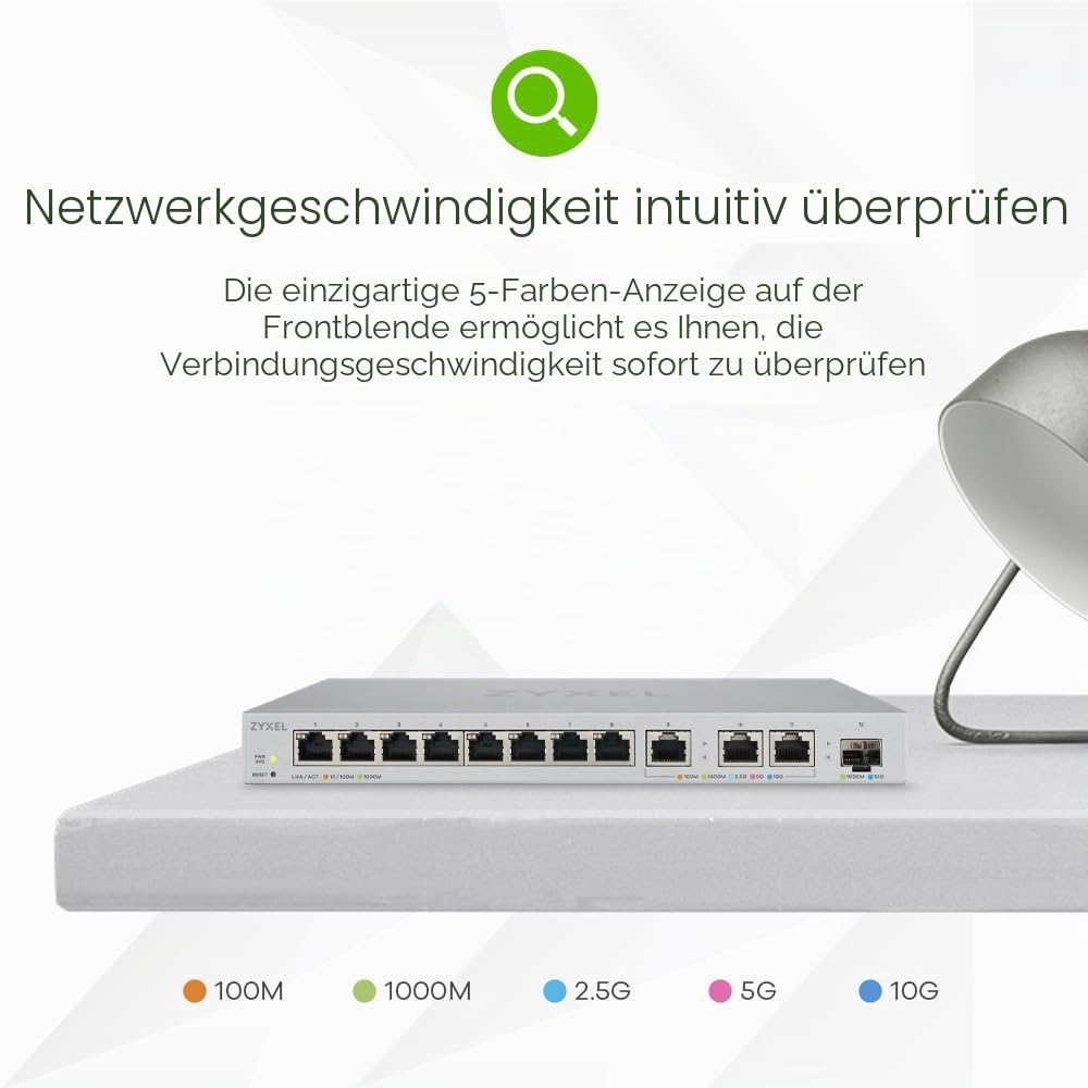 Zyxel Netzwerk Switch 12 Port | Web Managed Multi Gigabit LAN Splitter | 8X 1GbE + 3X 10Gb + 1x 10G SFP+ Ports | QoS, VLAN, Link Aggregation, IGMP | Desktop oder Wand Montage | Smart Fan | XGS1250-12 3