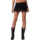 LYSINK Women Y2k Lace Mini Skirt Ruffle Low Waist Layered Pleated Flowy Skirt A Line Short Fairy Skirt