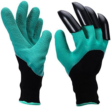 Garden Genie Gloves With Claws for Digging &amp; Planting (Single Claw, Green+Black)