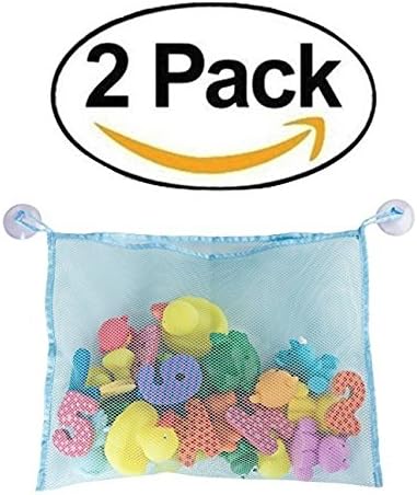 Bath Toy Organizer 2 PK - Bath Tub Toys Organizer includes Free 4 Extra Strong Suction Cups - Large Storage Bag for Toys Also Use as a Shower Caddy! Mold Free Playtime for Bath(2 Pack Mesh Toy Holder)