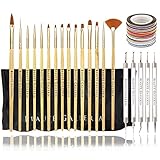 Beaute Galleria 50-Piece Nail Art Tool Kit Bundle with 5-Piece Dotting Pen, 15-Piece Acrylic Painting Detailing Brushes + 30-Piece Mixed Color Stripping Tapes