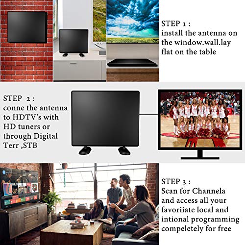 TV Antenna, HD Indoor Digital TV Antenna with Amplifier Free Signal Booster 4K 4K Free Local Channels for Long 80-120 Miles Range, 13ft Coax Cable