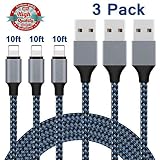 iPhone Charger,Lightning Cable 3Pack 10Ft Sundix iPhone Charger Cable Nylon Braided Charging Cable Cord Compatible X 8 8plus 7 7plus 6s 6s Plus More-Blue