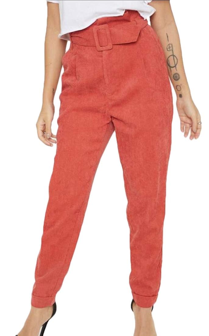 high waisted orange corduroy pants