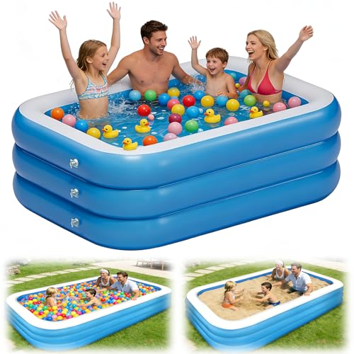 GALASALA Alberca para Niños, 210 × 140 × 60 Cm, Albercas Grandes Familiares, Piscina Rectangular de Tres Niveles, con Bolsa de Almacenamiento, Albercas Inflables para Niños, Fiesta Acuática de Verano