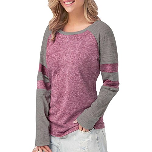 Clearance! TAORE Womens Splice Printed Long Sleeve Sweatshirts Pullover T Shirt (L, Pink) - Thumbnail 3