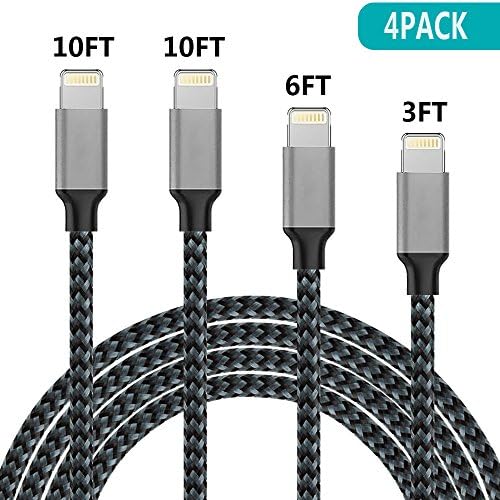 iPhone Cable,Bigear iPhone Charger 4Pack 3FT 6FT 10FT 10FT to USB Syncing and Charging Cable Data Nylon Braided Cord Charger for iPhone X/8/8 plus/5/5C/5S/6S/6S PLUS/7/7 plus, iPad Air, and more