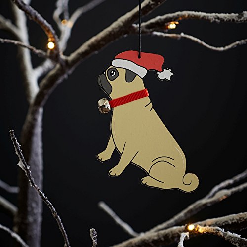 Sweet William Pug Christmas Decoration, Wood, 10x10x0.5 cm