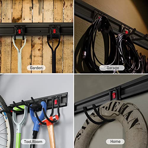 WORKPRO Garage Tool Organizer Wall Mount Garden Tool Organizer Storage Rack Heavy Duty Tool Hangers 64 Inch with 8 Adjustable Hooks and 4 Rails