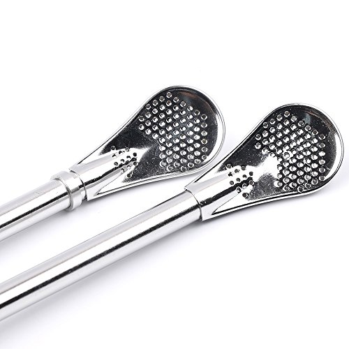TXIN 2 Pack Stainless Steel Drinking Spoon Straws Yerba Mate Bombilla Gourd Drinking Filter Straws Stirrer with 2Pcs Cleaning Brush