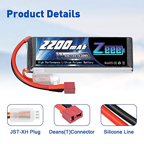 Zeee 2S Lipo Akku 7,4V 50C 2200mAh RC Batterie mit Deans T Stecker für RC Auto Truck Flugzeug Heilikopter Boot RC Hobby… – Bild 6