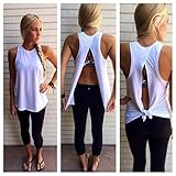 Iusun Women's Summer Sleeveless Tank Tops Backness Loose Blouse Shirt (White, XL)