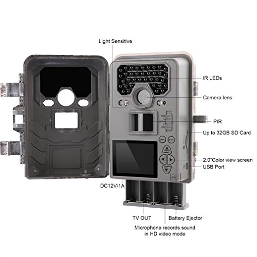 LESHP Trail and Game Camera Motion Activated 12 MP 1080P No Glow Trail Camera with Infrared Night Vision Built-in 2.0" LCD Screen Outdoor Waterproof IP66 Scouting Camera Deer Camera Digital Surveilla