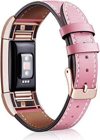 Mornex Strap Compatible Fitbit Charge 2 Band Leather Strap, Classic Adjustable Replacement Wristband Fitness Accessories Metal Connectors