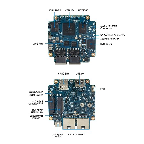 Banana Pi BPI-R3 Mini Wi-Fi 6 Open Source OpenWRT Router Board, Wireless Dual-Band Mini WiFi Router, MediaTek MT7986 (Filogic 830) CPU, Support 5X GbE and 2X 2.5GbE SFP for NAS Smart Home Gateway