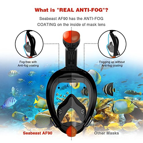 SEABEAST AF90 Full Face Snorkel Mask, Real AntiFog Snorkeling Mask