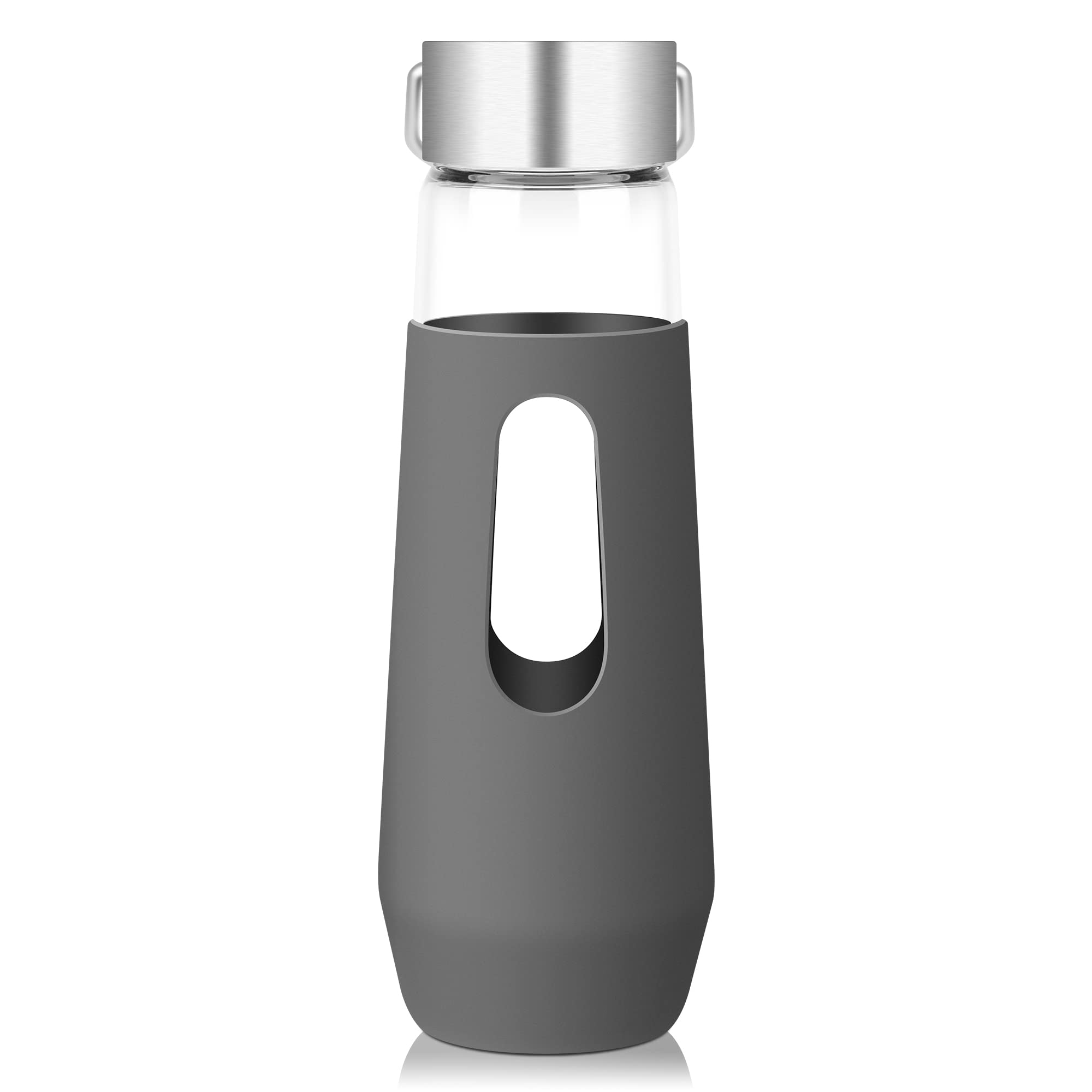 RYACO Glass Water Bottle BPA-Free 780ml Leak Portable Proof with Sponge Brush Ideal for Hot Cold Drinks Home Office Travel Sport Yoga Gym (Grey)