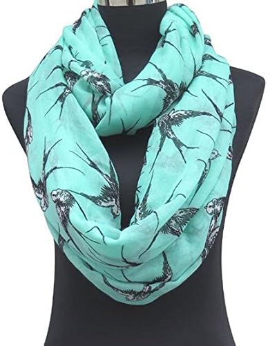 Fashion Soft Lightweight Swallow Bird Print Infinity Loop Scarf (Mint)