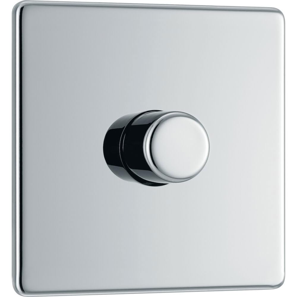 BG Electrical Intelligent Single Wall Dimmer Switch, 2 Way, Screwless Front Plate, Premium Flatplate, Polished Chrome, 200W, FPC81