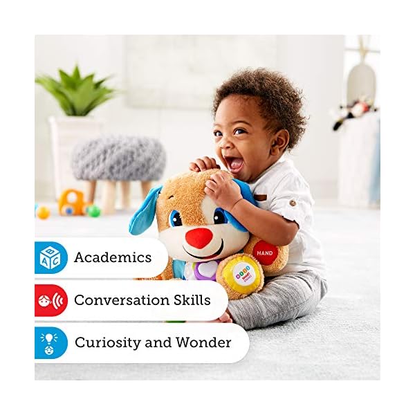 Fisher-Price Laugh & Learn Smart Stages Puppy - UK English Edition, infant plush toy with music, lights and learning…