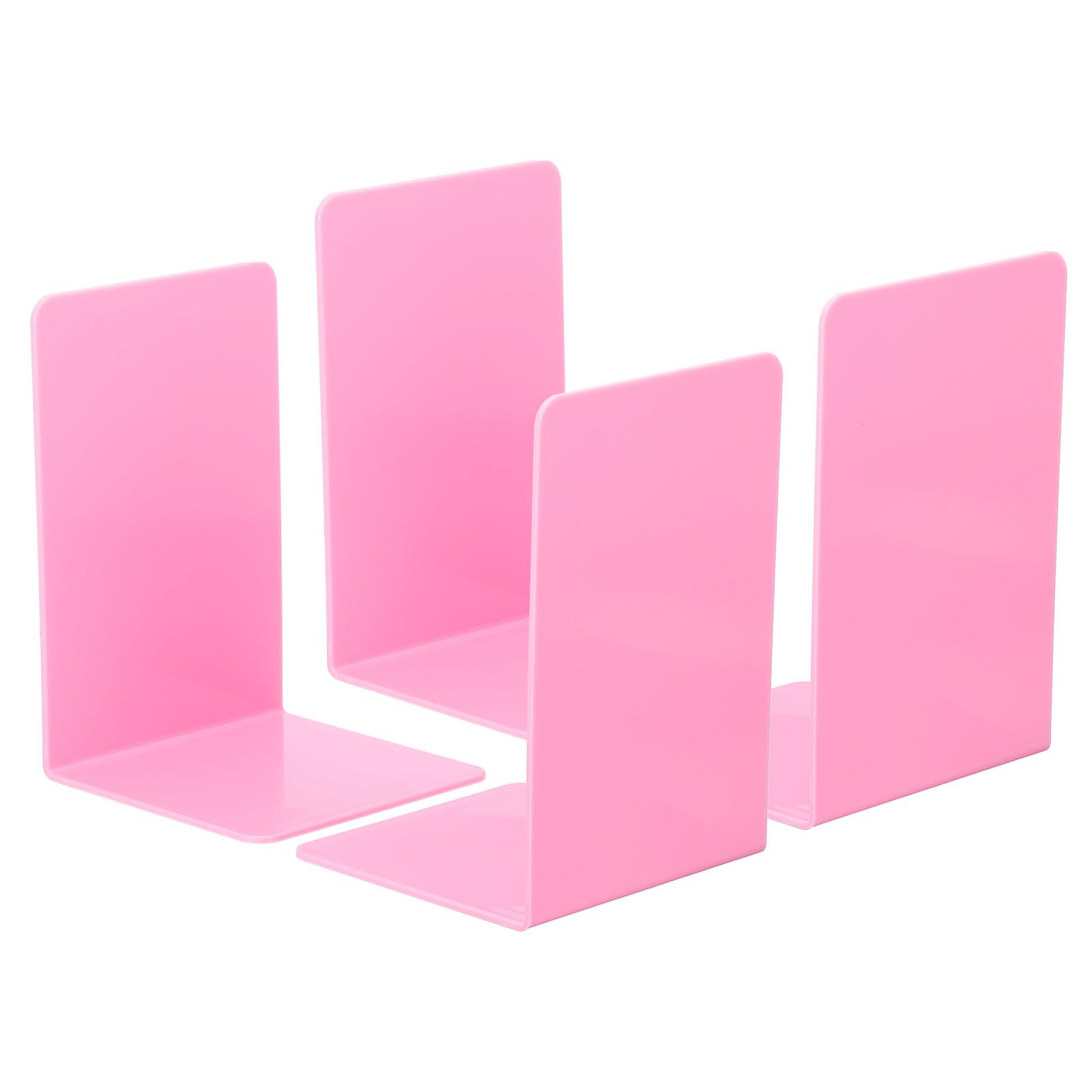 PATIKIL Acrylic Bookends, 4 Pack Plastic L-shaped Book Ends for Shelves Desktop Bookshelf Magazine Organizer Stand Holder for Office Home Study Room, Pink