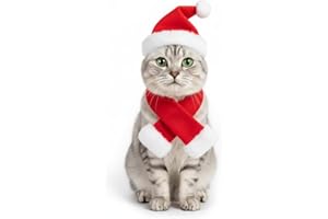 GENERIC Cat Christmas Costume Santa Hat with Scarf &Small Dogs - Funny Santa Hat and Scarf Outfit for Holiday Photos, Dress Up&Parties Adjustable Cat Christmas Clothes & Accessories for Pet Lovers
