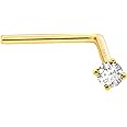 14Kt Gold Real Diamond Nose Stud 22G L-Shape Nose Ring Stud - Nose Piercing Jewelry - April Birthstone