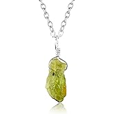 InfinityGemsArt Raw Peridot Pendant Necklace for Women, August Birthstone, Natural Gemstone Rough Jewelry, Chakra Energy Healing Crystals, Silver Plated Adjustable 18 inch Chain