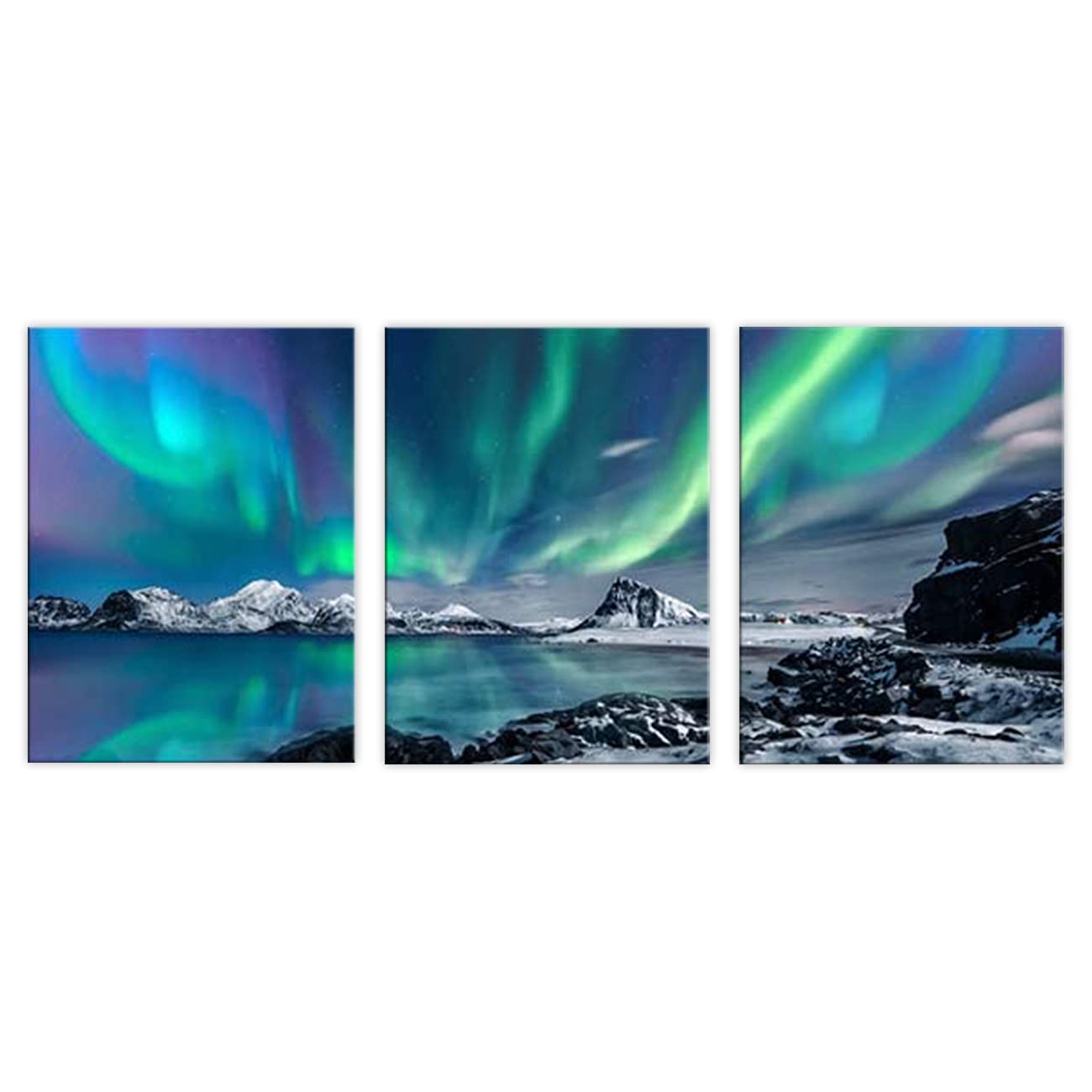 3 Pieces Canvas Prints Aurora Scenery Paintings Picture Farmhouse Wall Decor Nature Northern Light Posters Modern Artwork for Living Room Bedroom Office Home (Unframe, 12"×16"×3PCS (30×40cm×3PCS))