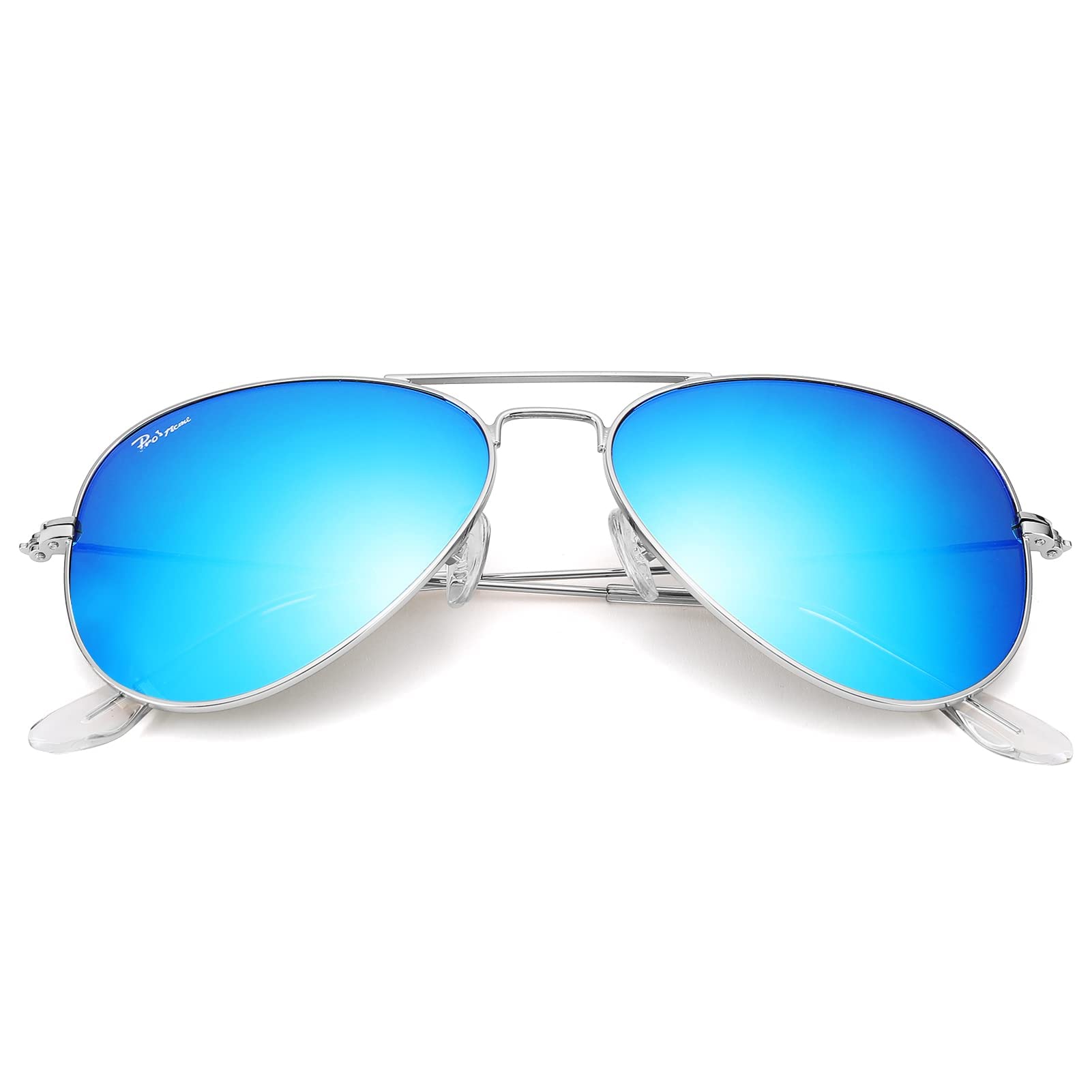 Photo 1 of Pro Acme Classic Aviator Sunglasses for Women & Men Real Glass Lens Metal Frame UV400 Driver Sunglasses, 62 MM (Silver/Blue)