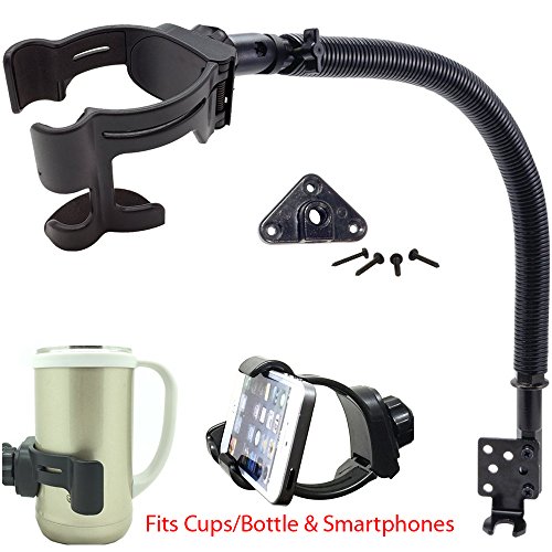 Hard Install Heavy Duty Car Truck Flexible Metal Floor Seat Mount w/Universal Smartphone & Drinks Beverage Cup iPhone X 8 Plus Galaxy S9 Holder (Best Solution for Toyota MR2 & Mazda Miata Enthusiast)