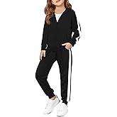 Haloumoning Girls 2 Piece Outfits Sweatsuit Kids Athletic Zip Up Hoodie and Sweatpants Clothing Sets 5-14Y