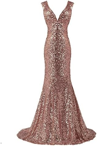 LanierWedding Gold Sequins Mermaid V Neck Bridesmaid Dresses Plus Size Prom Dresses
